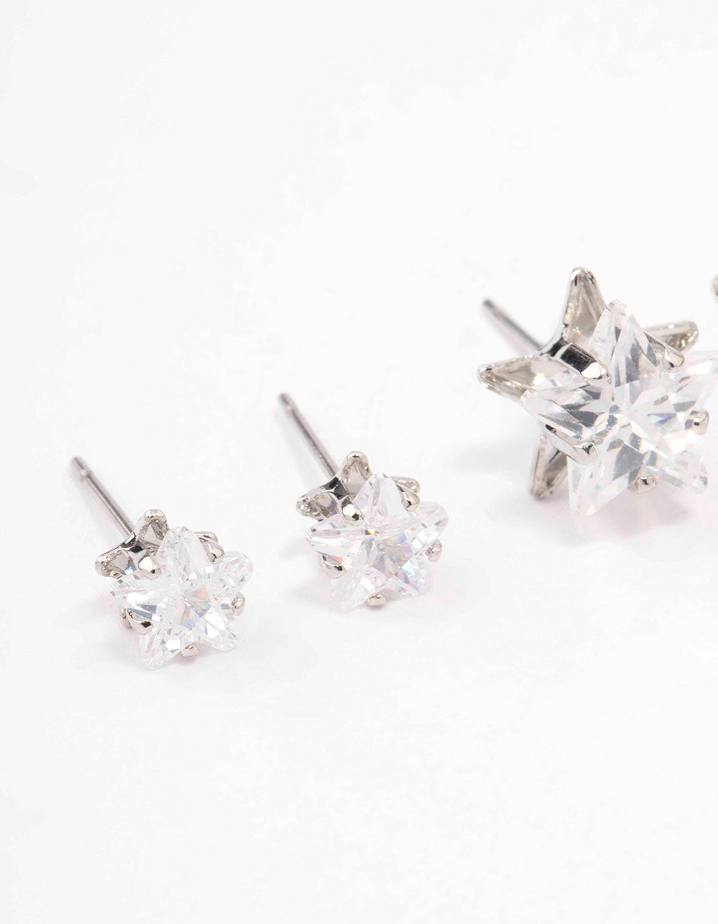 Silver Cubic Zirconia Star Stud Earring 3-Pack
