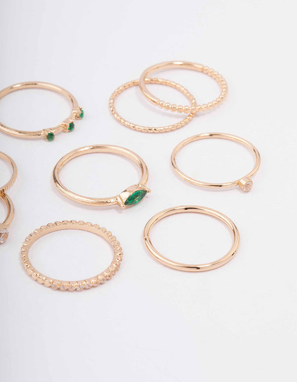 Gold Cubic Zirconia Emerald Marquise Ring 9-Pack