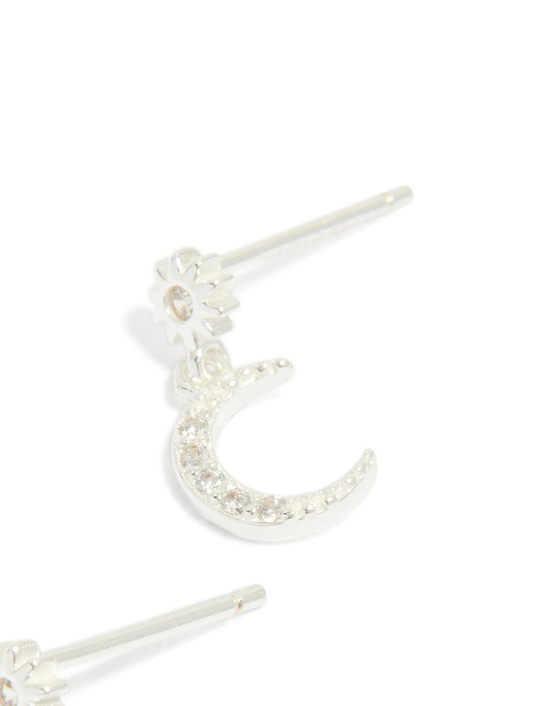 Sterling Silver Cubic Zirconia Drop Stud Earrings