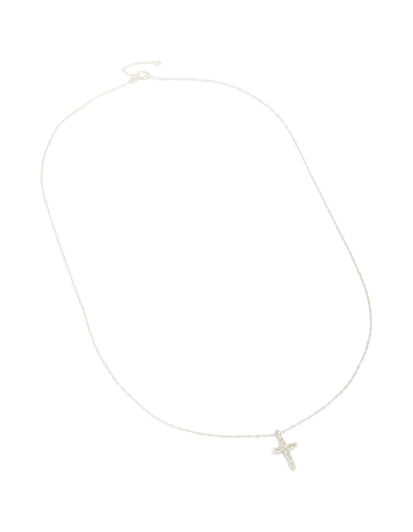 Sterling Silver Cubic Zirconia Marquise Cross Necklace