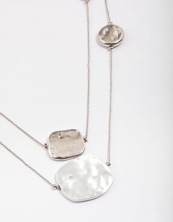 Silver Organic Round Circle Layered Necklace