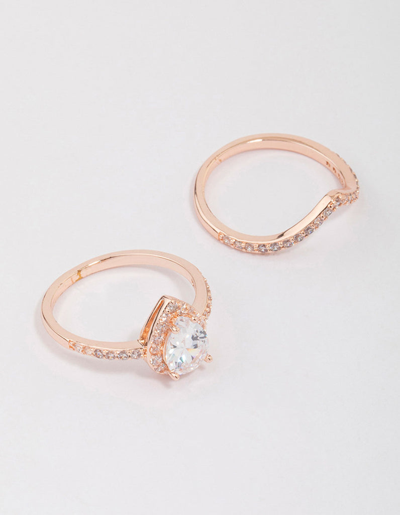 Rose Gold Crowned Pear Diamante Ring Lovisa