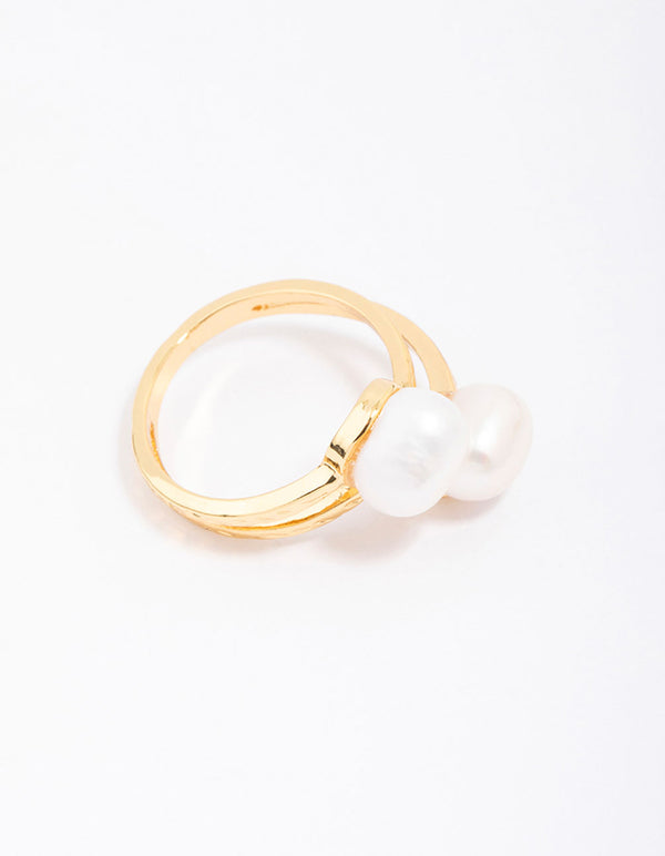 Gold Plated Double Pearl Wrapped Ring