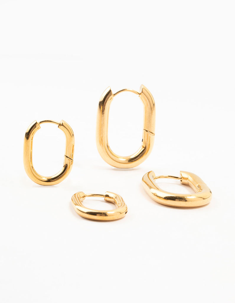 Waterproof Gold Plated Stainless Steel Square Oval Hoop Earrings 2