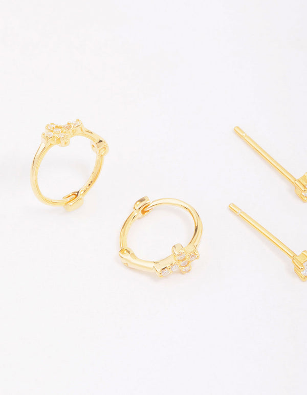 Gold Plated Sterling Silver Cubic Zirconia Cross Earring Pack