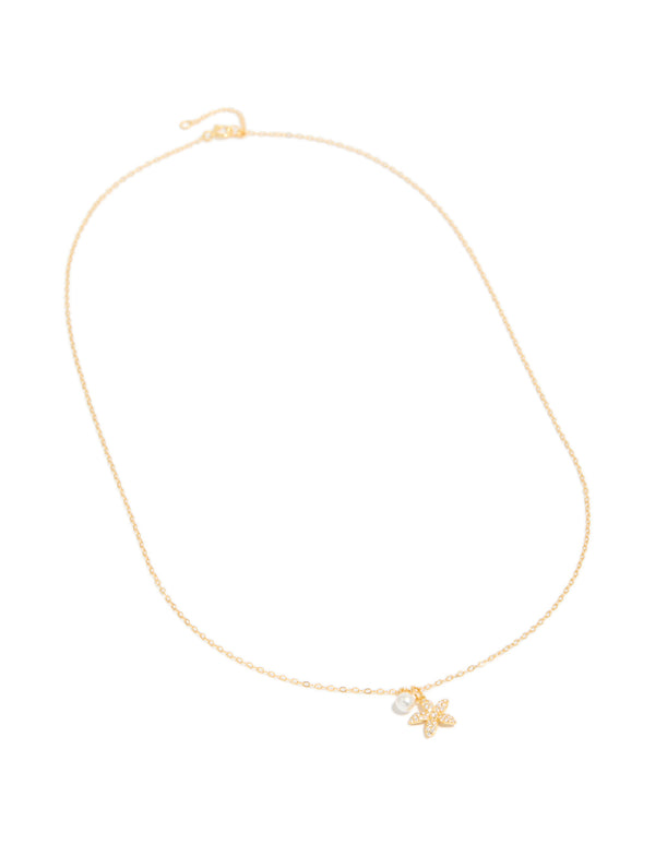 Gold Plated Sterling Silver Starfish Freshwater Pearl Chain Necklace