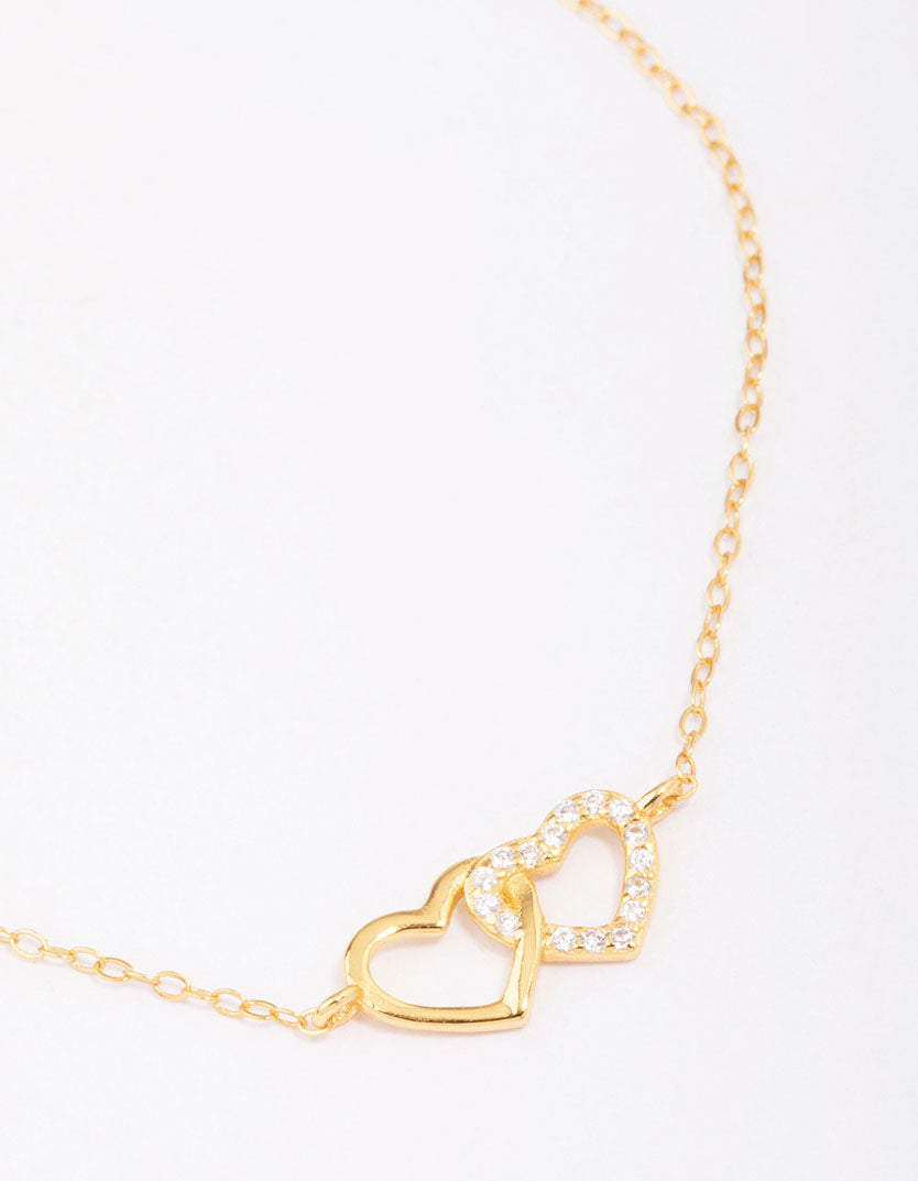 Gold Plated Sterling Silver Loop Heart Chain Bracelet