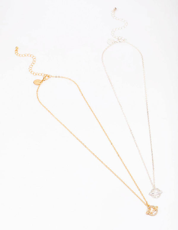 Gold & Silver Two-Tone Diamante Planet Necklace Pack
