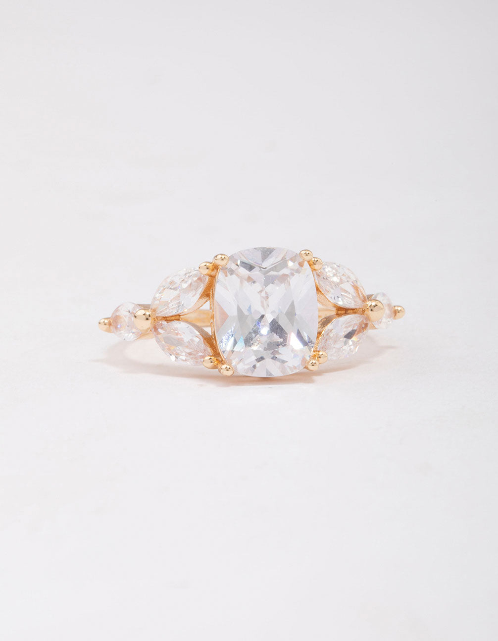 Gold Elegant Floral Cubic Zirconia Ring