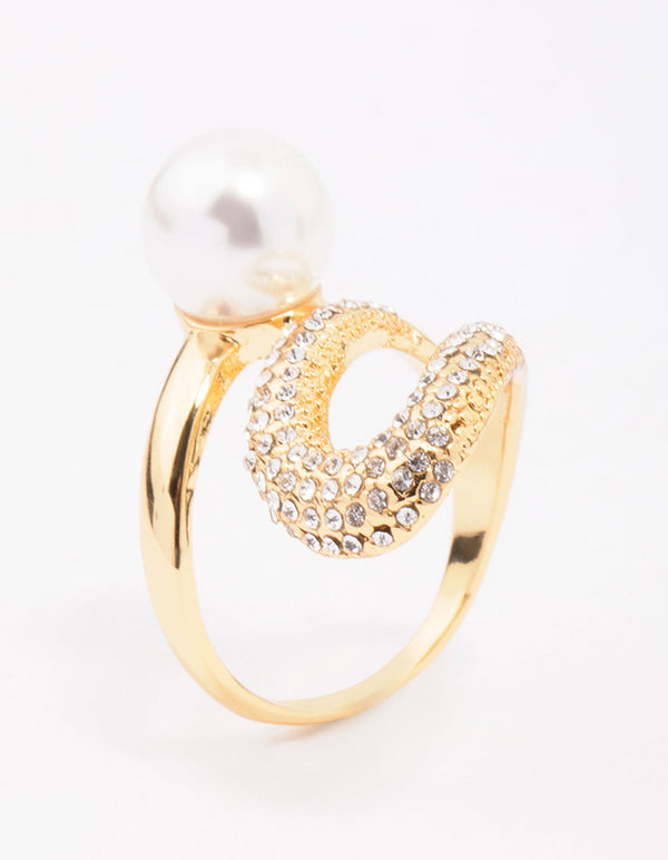 Gold Plated Pave Pearl Cocktail Ring