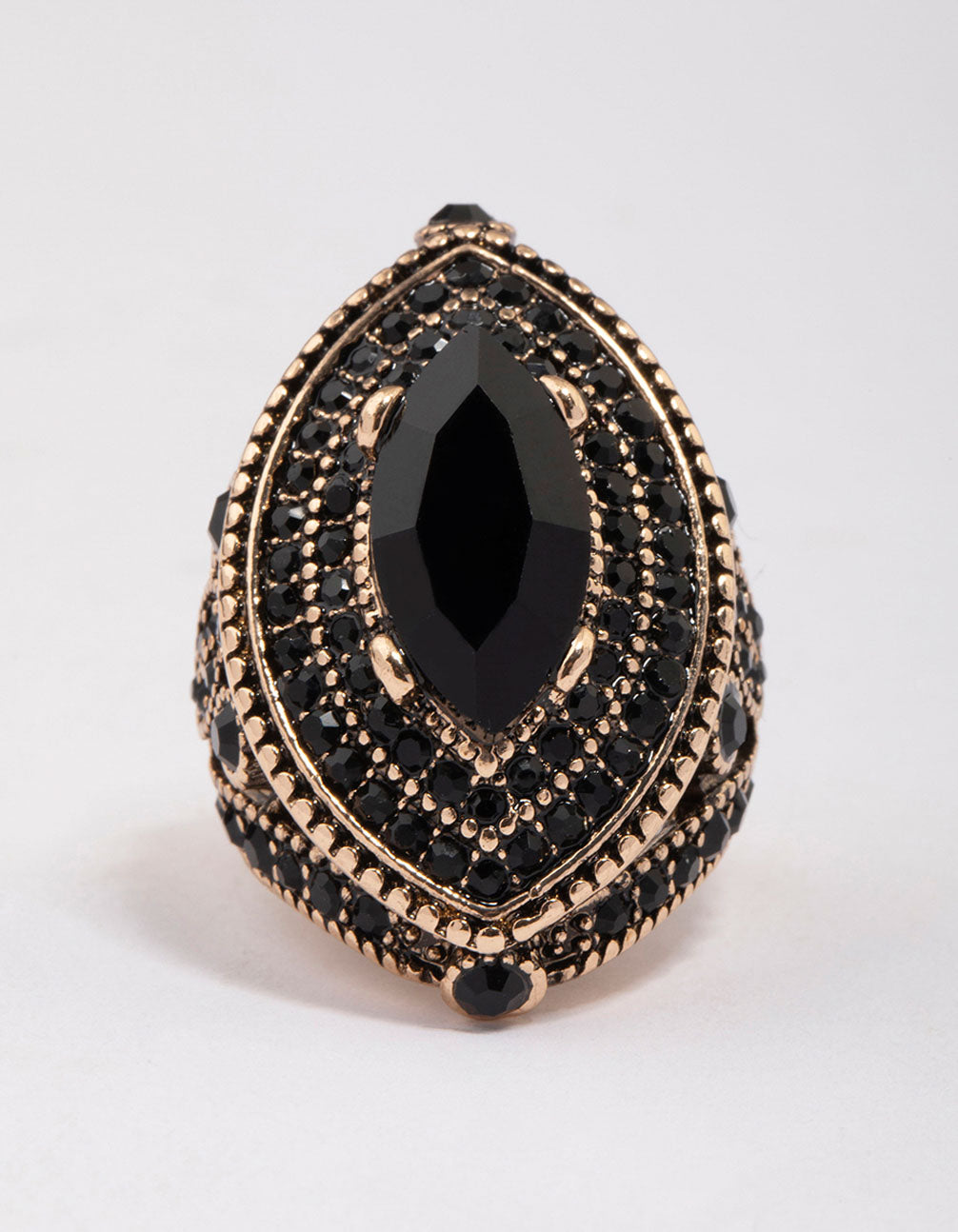 Gold & Black Grand Marquise Stone Statement Ring
