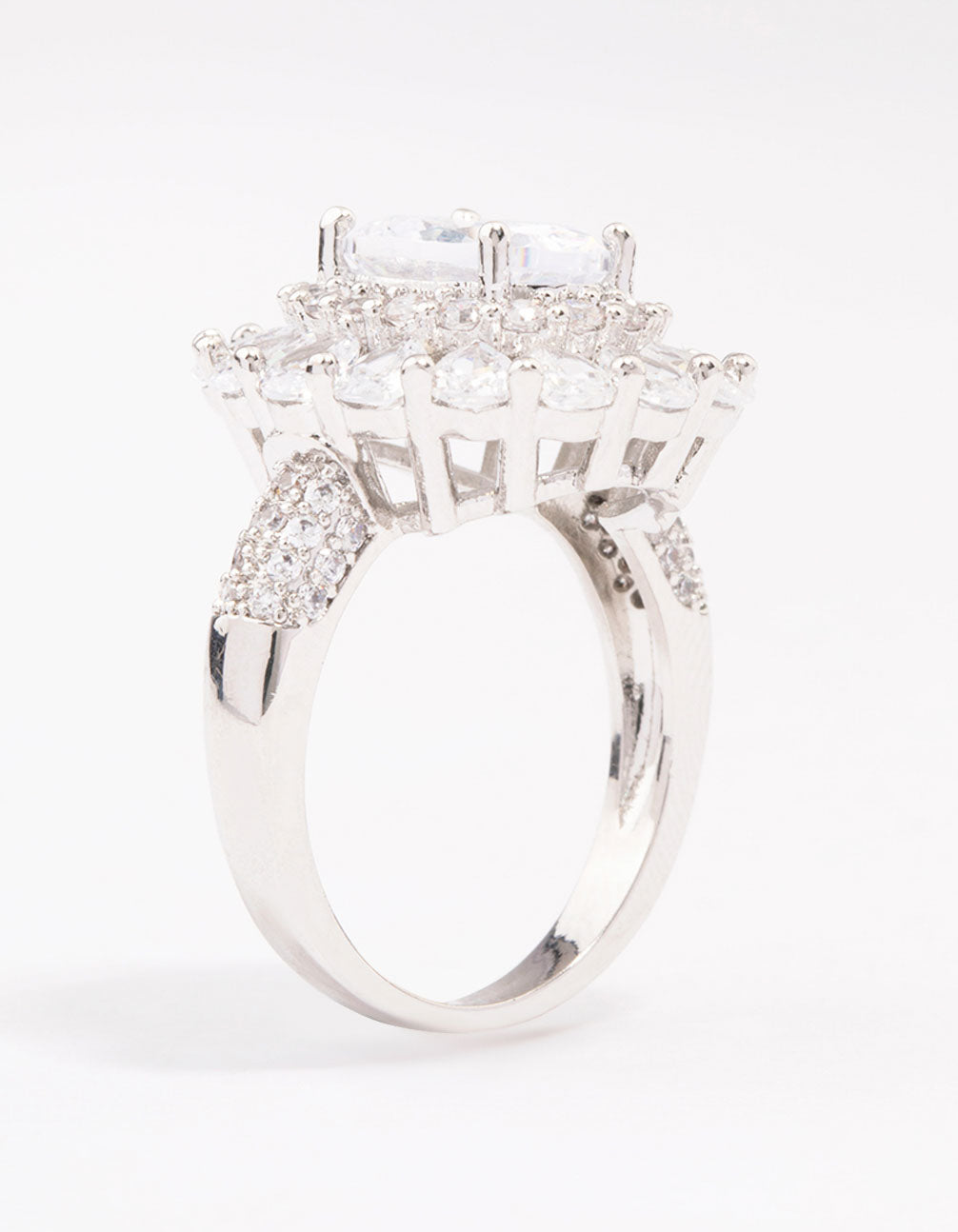 Silver Glistening Cubic Zirconia Oval Cocktail Ring
