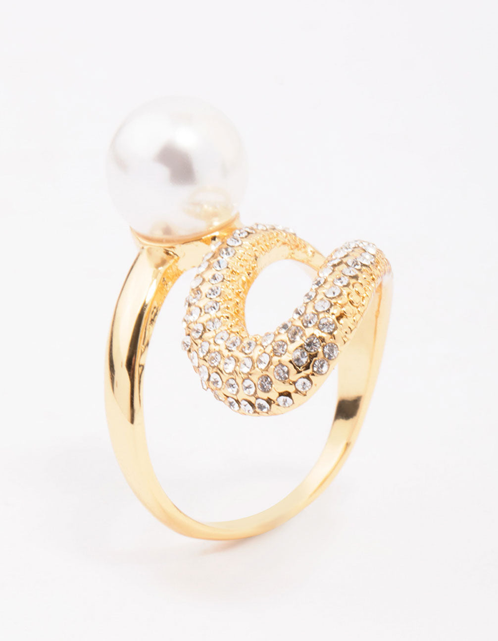 Gold Plated Pave Pearl Cocktail Ring