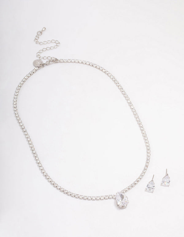 Silver Cubic Zirconia Teardrop Jewellery Set