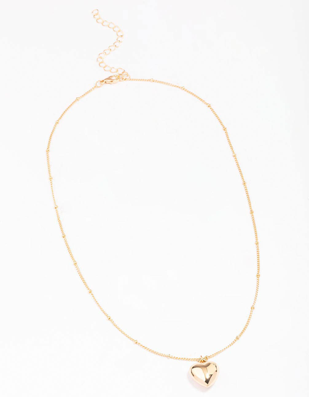 Gold Puffy Heart Ball Chain Pendant Necklace