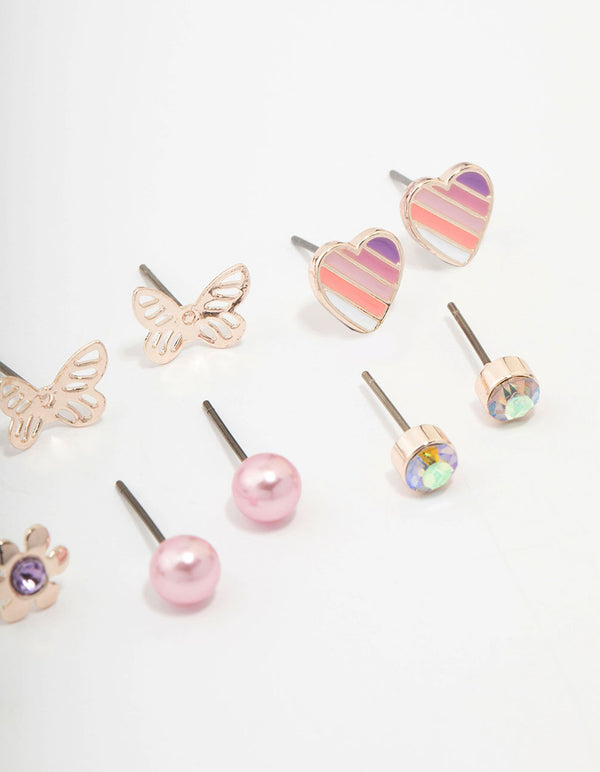 Kids Rose Gold Heart & Butterfly Stud Earring Pack