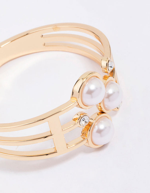 Gold Large Pearl Bangle