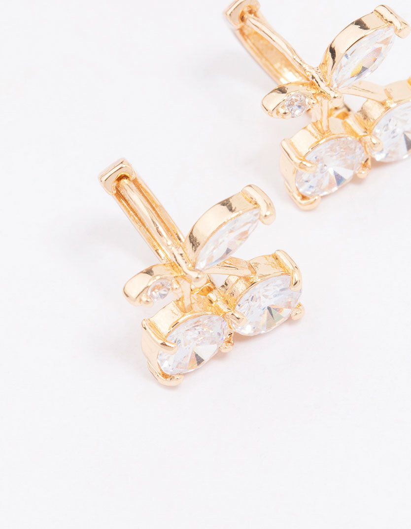 Gold Diamante Cherry Huggie Hoop Earrings