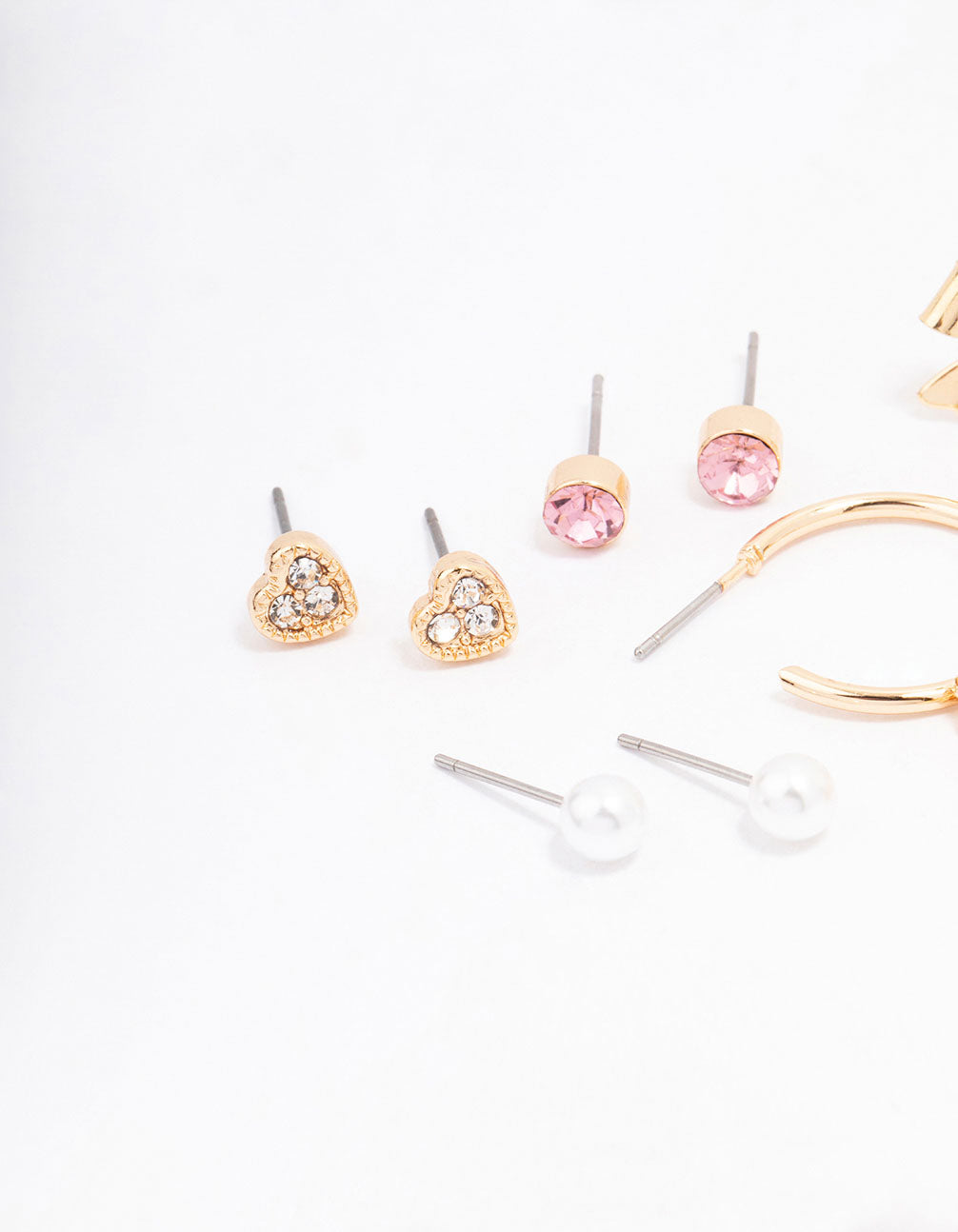 Gold Bow Flower & Pearl Earring 8-Pack