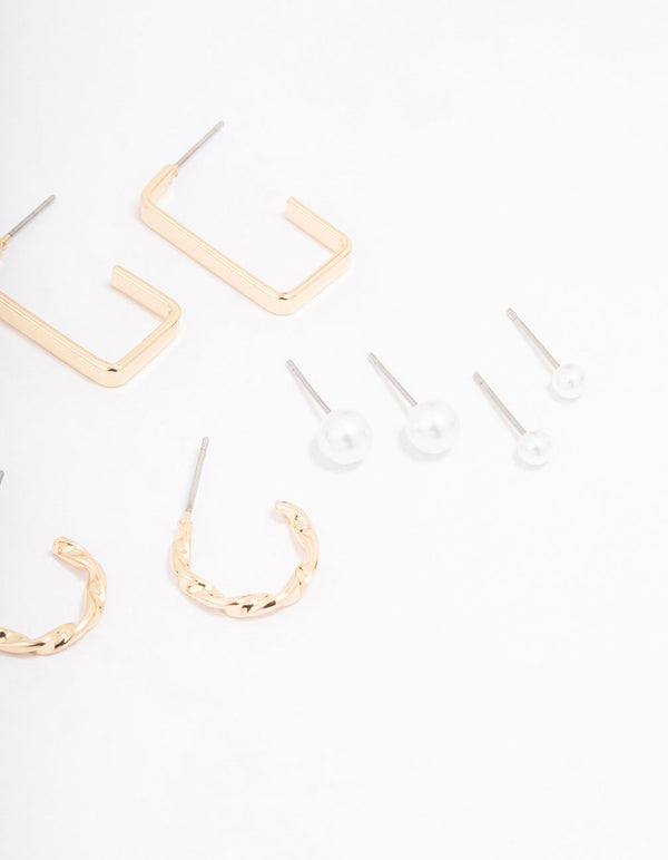 Gold Pearl Bar Hoop Earring 8-Pack