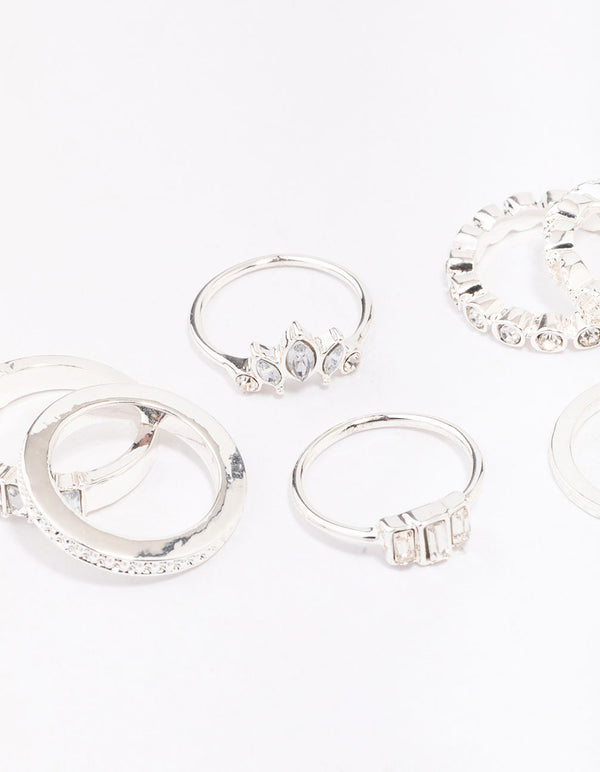 Silver Diamante Band Mixed Ring Pack
