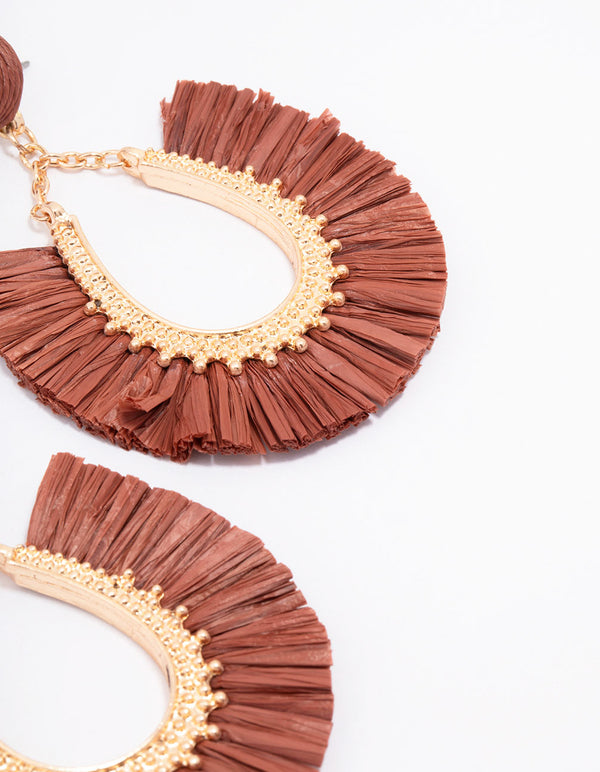 Gold Raffia Fan Drop Earrings
