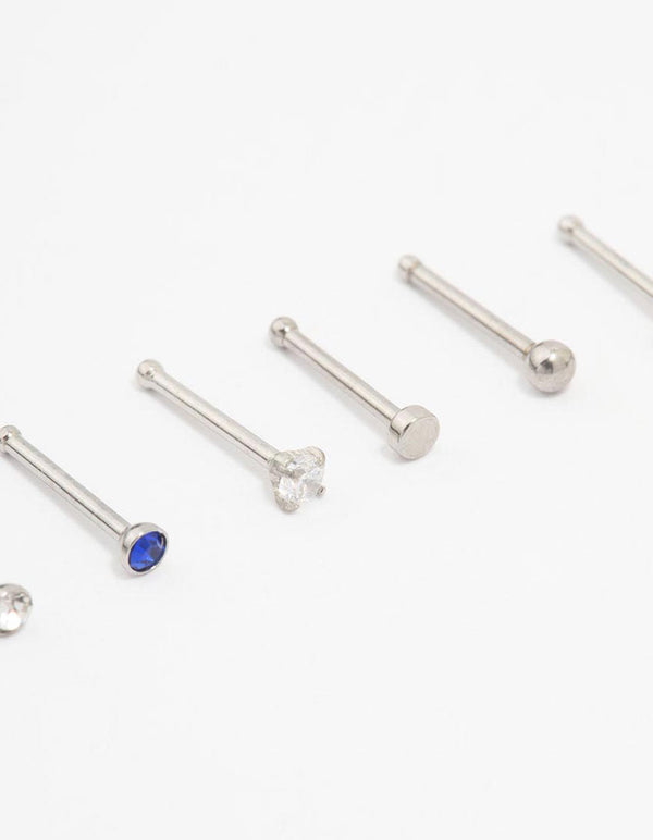 Surgical Steel Heart & Diamante Nose Stud 6-Pack