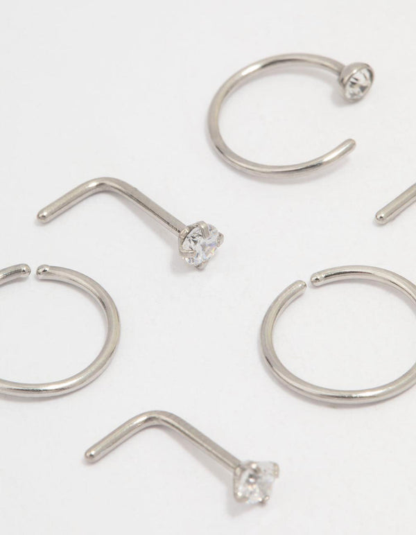 Surgical Steel Diamante Nose Piercing 6-Pack