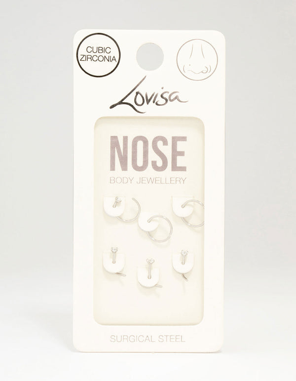 Surgical Steel Diamante Nose Piercing 6-Pack