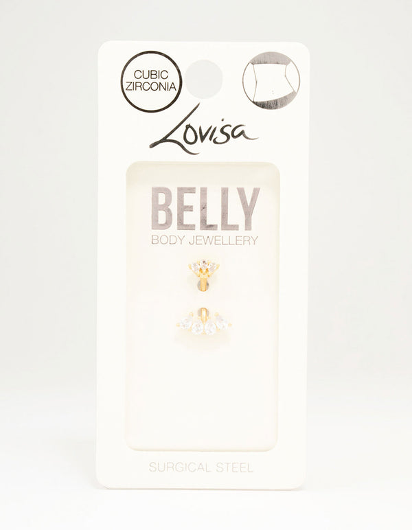 Gold Plated Surgical Steel Double Pear Fan Belly Piercing