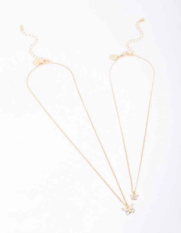 Gold Plated Cubic Zirconia Butterfly Necklace Pack