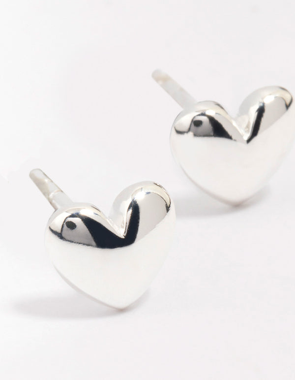 Sterling Silver Puffy Heart Stud Earrings