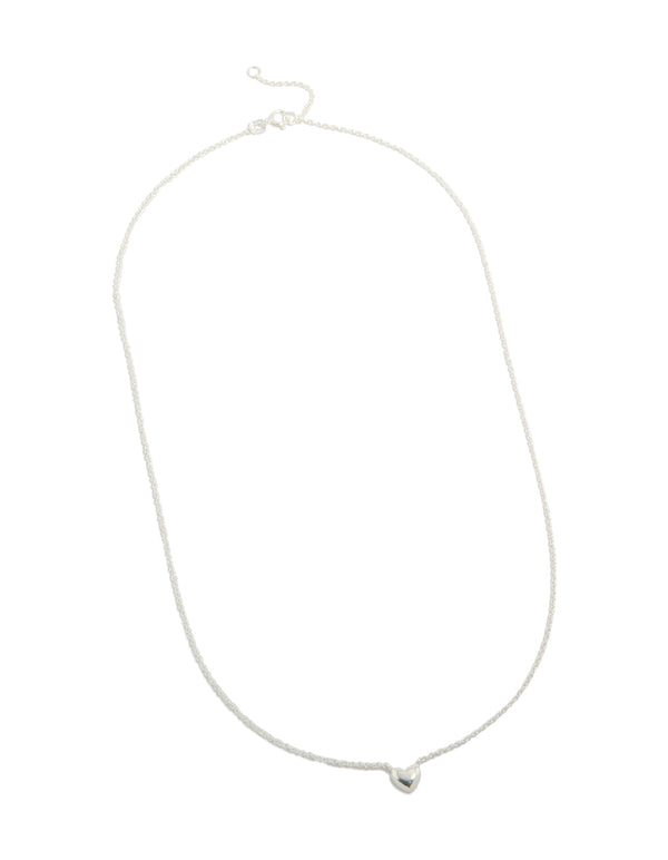 Designed with sterling silver mini puffy heart charm pendant necklace in dainty style front view