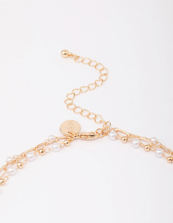 Gold Fine Station Pearl Necklace
