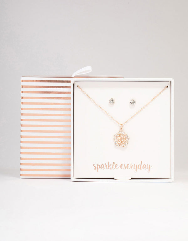 Rose Gold Diamante Jewellery Set