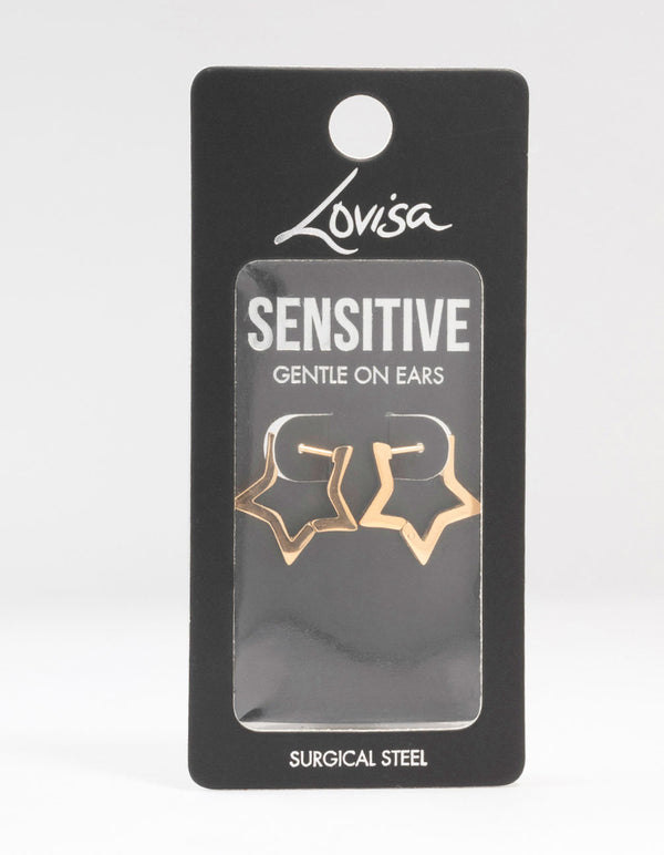 Gold Plated Surgical Steel Star Outline Huggie Earrings