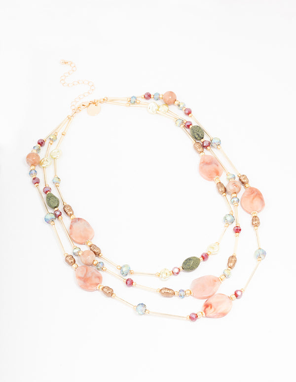 Gold Beaded Mixed Stone Layered Necklace