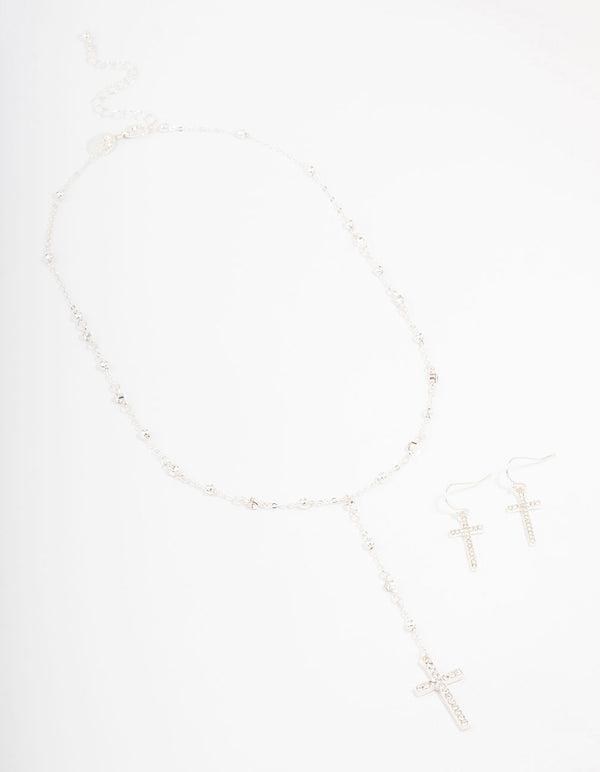 Silver Beaded Cross Jewellery Set
