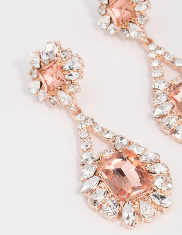 Rose Gold Antique Pink Stone Drop Earrings