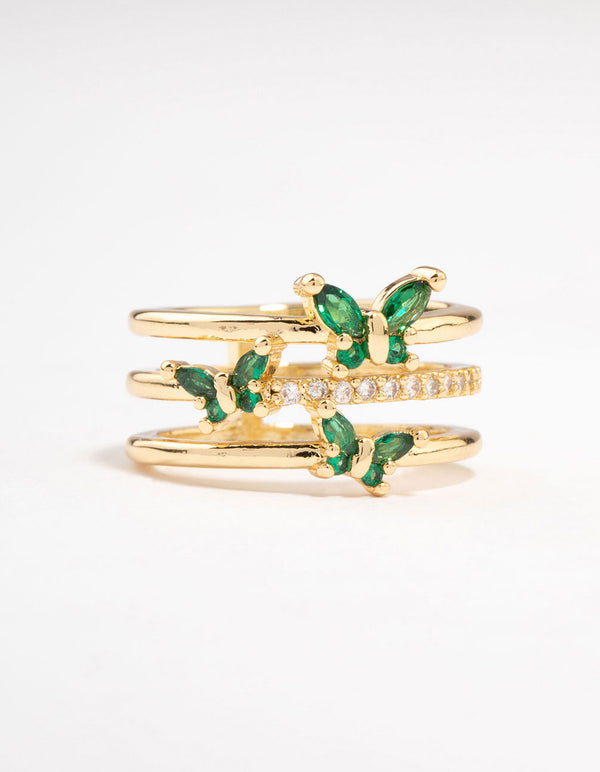 Gold Triple Butterfly Band Ring