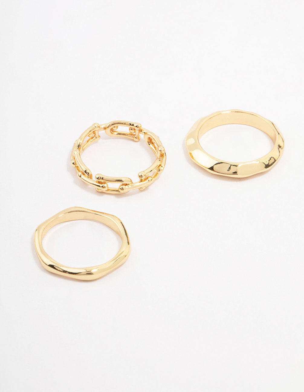 Discover gold plated chain link stacking ring 3-pack front view