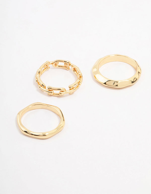 Discover gold plated chain link stacking ring 3-pack front view