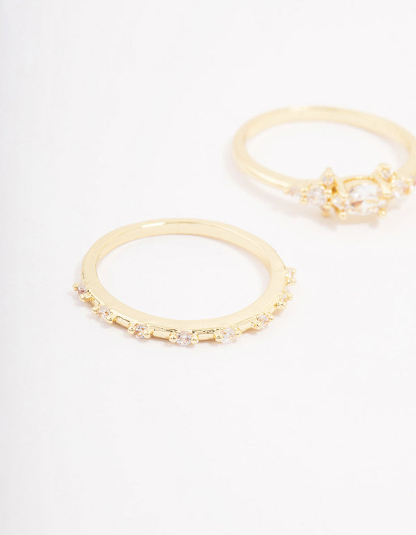 Beautifully crafted fine gold plated marquise stacking rings in a 3-pack close up view