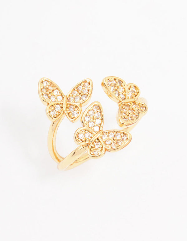 Gold Plated Cubic Zirconia Butterfly Trio Ring