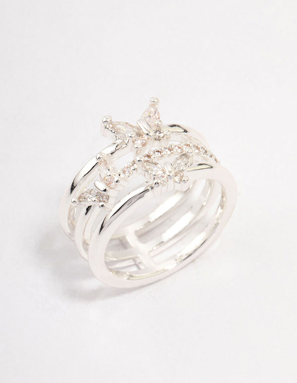 Elegant butterfly band ring crafted from silver plated material side detail view