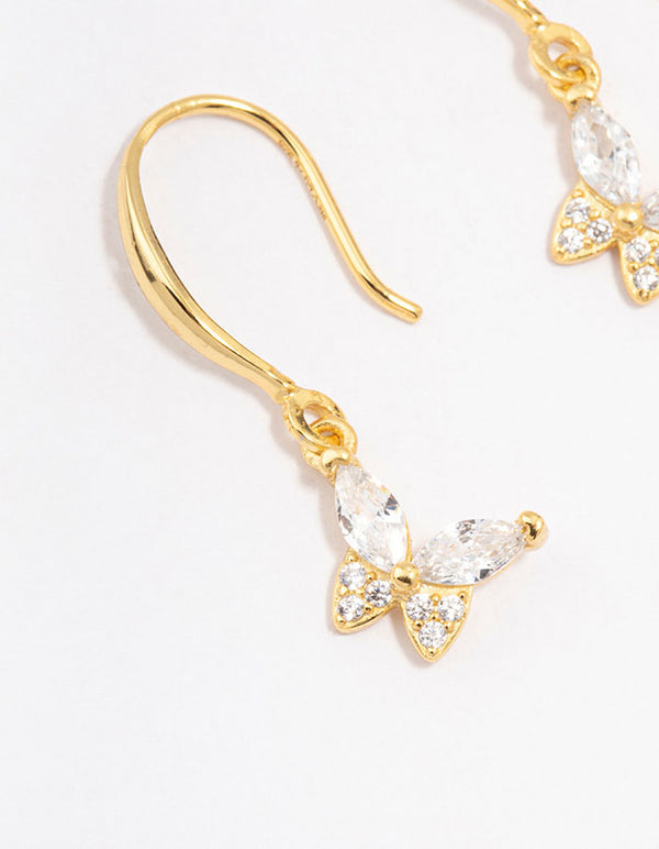 Gold Plated Sterling Silver Cubic Zirconia Butterfly Charm Earrings