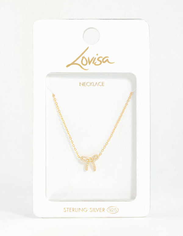 Gold Plated Sterling Silver Cubic Zirconia Bow Necklace