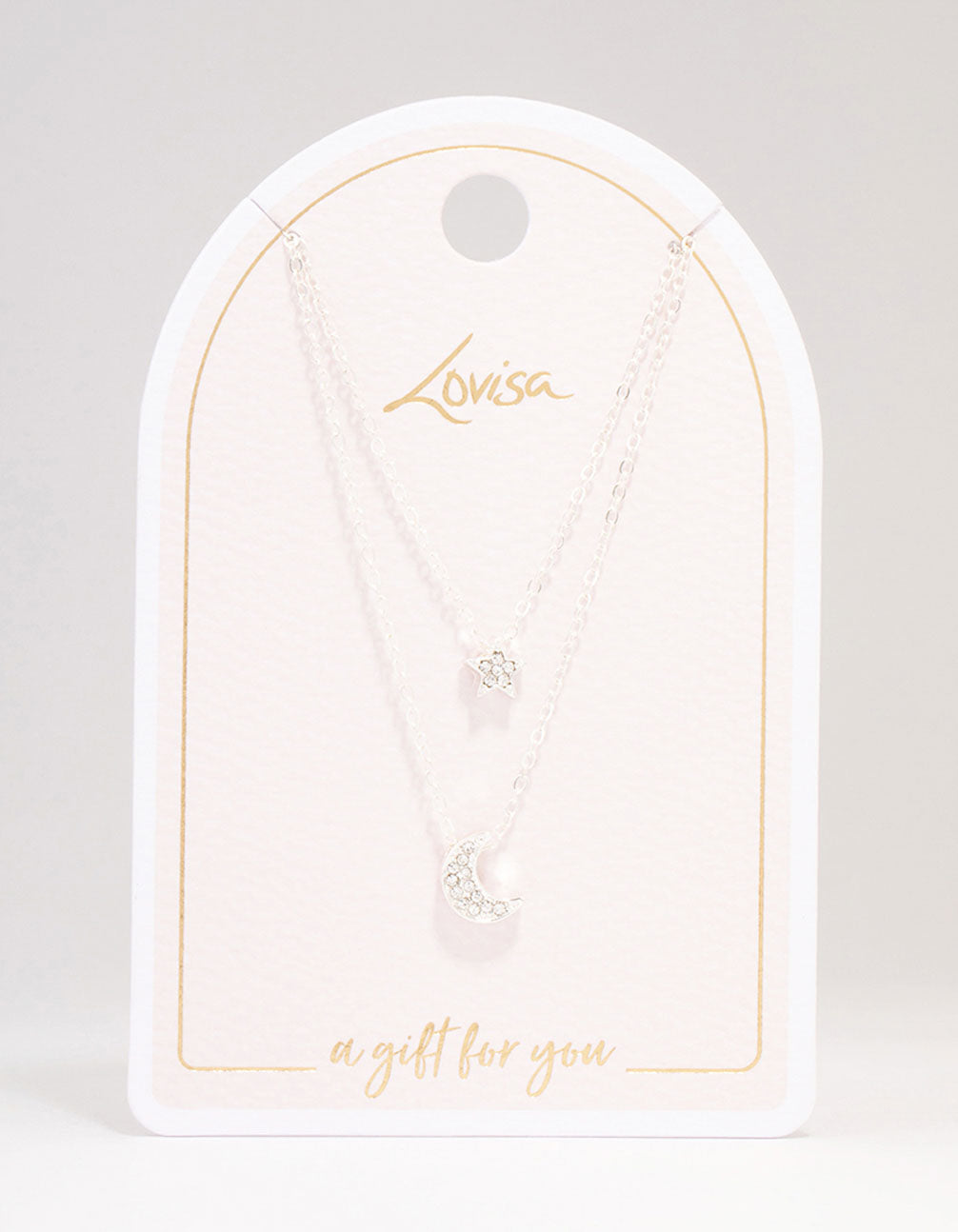 Silver Half Moon Star Double Layered Necklace