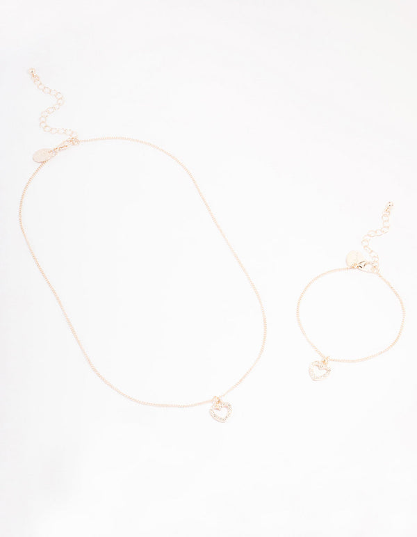 Rose Gold Heart Diamante Jewellery Set