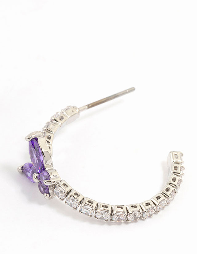 Diamante Silver Cupchain Butterfly Hoop Earrings